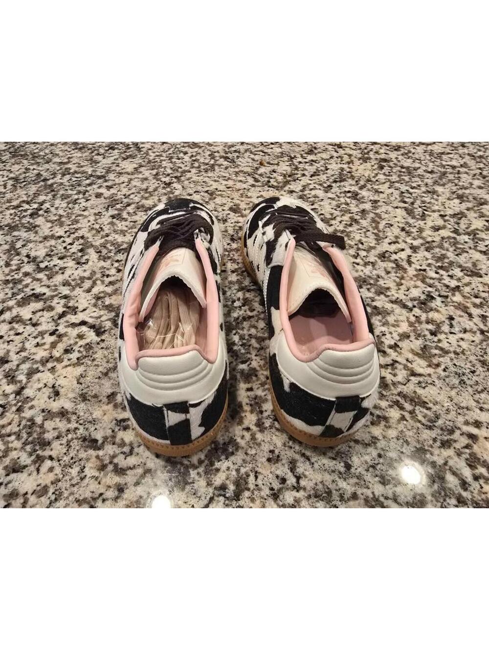 adidas Cow Print Samba Sneakers in Black and White with Pink Lining - Picture 6 of 9